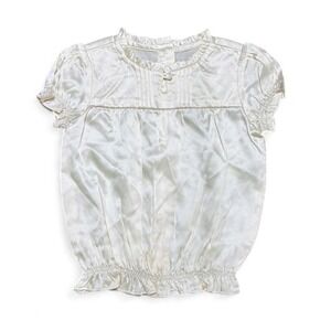 NWT Janie and Jack cream beige silk blouse Size 2T elastic puff sleeves & hem